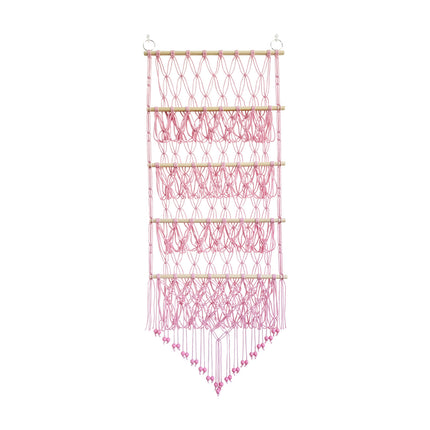Four-layer Wooden Stick Toy Storage Net Pocket Storage Rack Decorative Woven Storage Rack Multi-layer