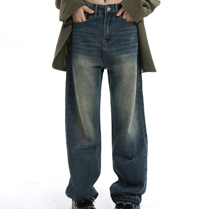 Waisted Straight Tube Retro Jeans With Loose Fitting Wide Leg High Street Mop Pants