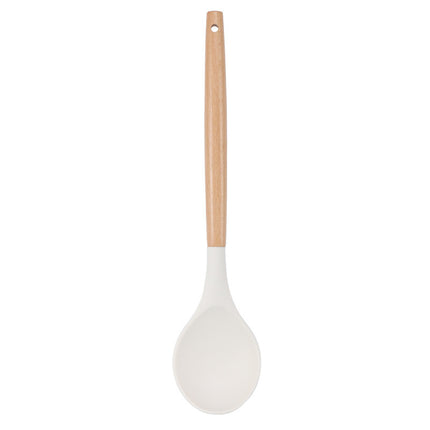 Milky White Wooden Handle Silicone Kitchenware 11-piece Non-stick Pan