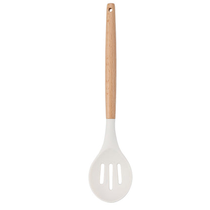 Milky White Wooden Handle Silicone Kitchenware 11-piece Non-stick Pan