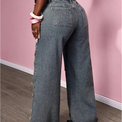 Women's Retro Distressed Kimchi Wide-leg Jeans