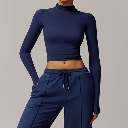 European And American Quick-drying Fitness Sports Long-sleeved Top High Collar Tight-fitting