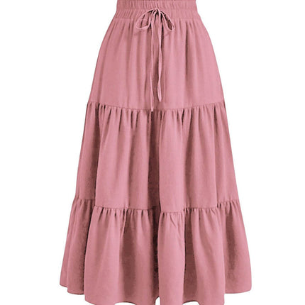 European And American Solid Color Stitching Ruffle Elastic Pocket Skirt