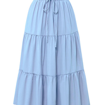 European And American Solid Color Stitching Ruffle Elastic Pocket Skirt
