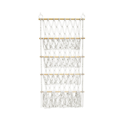 Four-layer Wooden Stick Toy Storage Net Pocket Storage Rack Decorative Woven Storage Rack Multi-layer