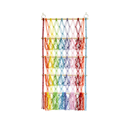 Four-layer Wooden Stick Toy Storage Net Pocket Storage Rack Decorative Woven Storage Rack Multi-layer