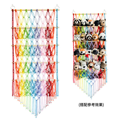 Four-layer Wooden Stick Toy Storage Net Pocket Storage Rack Decorative Woven Storage Rack Multi-layer