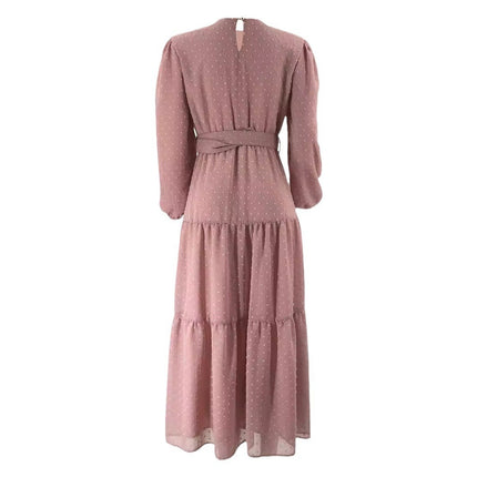 Women's Pure Color Elegant Robe With Belt Dress