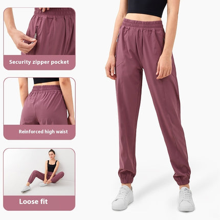 Zipper Pocket High Waist Running Pants Women's Peach Hip Fitness Trousers
