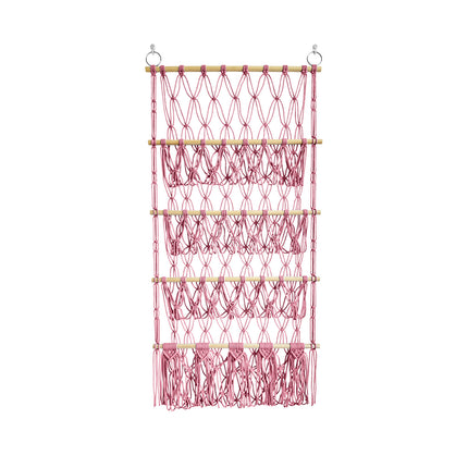 Four-layer Wooden Stick Toy Storage Net Pocket Storage Rack Decorative Woven Storage Rack Multi-layer