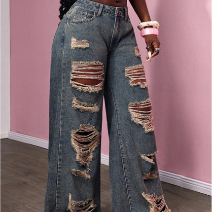 Women's Retro Distressed Kimchi Wide-leg Jeans