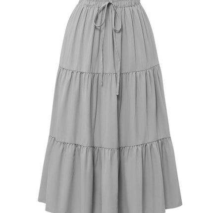 European And American Solid Color Stitching Ruffle Elastic Pocket Skirt