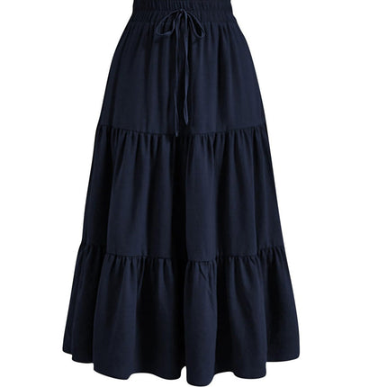 European And American Solid Color Stitching Ruffle Elastic Pocket Skirt