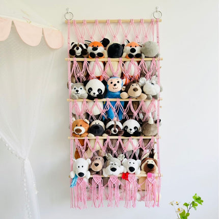 Four-layer Wooden Stick Toy Storage Net Pocket Storage Rack Decorative Woven Storage Rack Multi-layer