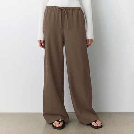 Women's Waist Drawstring Straight-leg Trousers Casual Pants