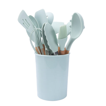 Water Green Storage Bucket Wooden Handle Silicone Kitchenware 11-piece Set