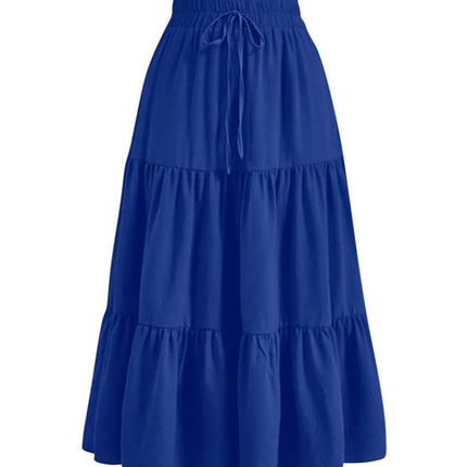 European And American Solid Color Stitching Ruffle Elastic Pocket Skirt