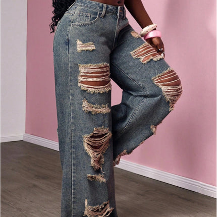 Women's Retro Distressed Kimchi Wide-leg Jeans