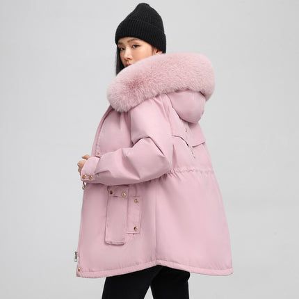 Women's Waist-tight Slimming Hooded Big Fur Collar Thermal Cotton-padded Clothes