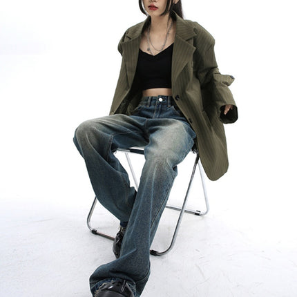 Waisted Straight Tube Retro Jeans With Loose Fitting Wide Leg High Street Mop Pants