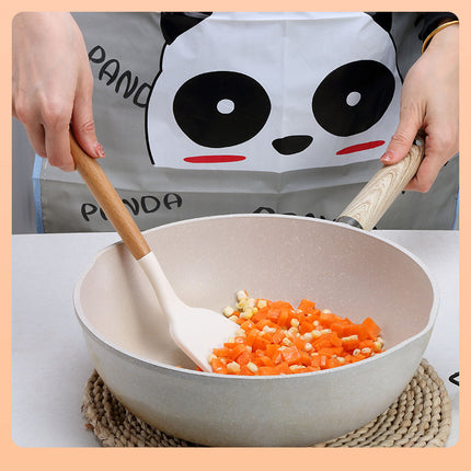 Milky White Wooden Handle Silicone Kitchenware 11-piece Non-stick Pan