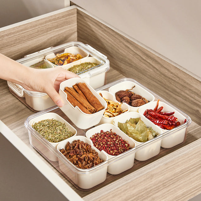 Portable Eight-compartment Spice Storage Crisper Seasoning Box Sealed Jar Refrigerator Storage Box