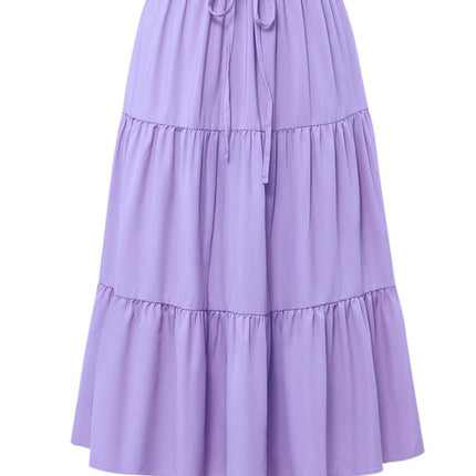 European And American Solid Color Stitching Ruffle Elastic Pocket Skirt