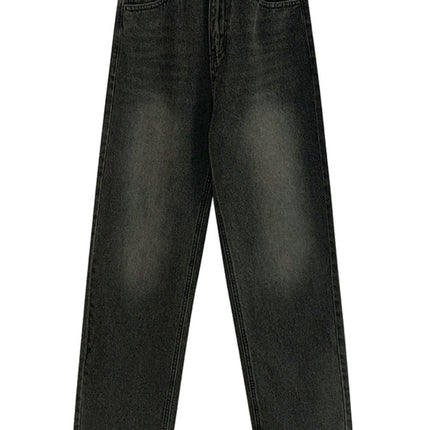 Waisted Straight Tube Retro Jeans With Loose Fitting Wide Leg High Street Mop Pants